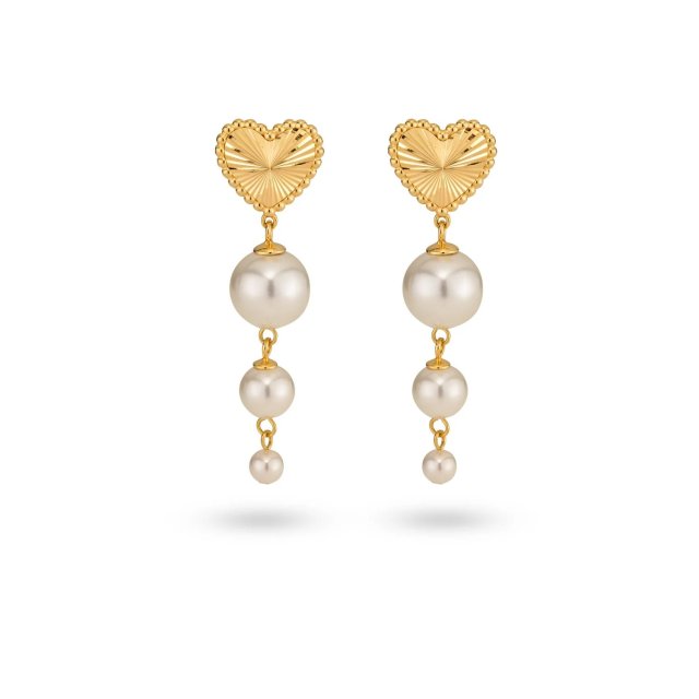 24KAE Statement Earrings with Heart and Pearls