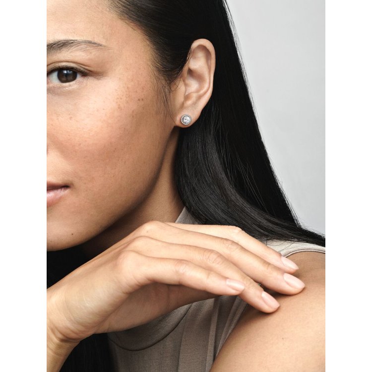 PANDORA TIMELESS Αστραφτερά Στρογγυλά Κουμπωτά Σκουλαρίκια