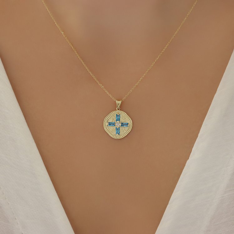 Μενταγιόν Κωνσταντινάτο σε Κίτρινο Χρυσό 14Κ με Ζιργκόν