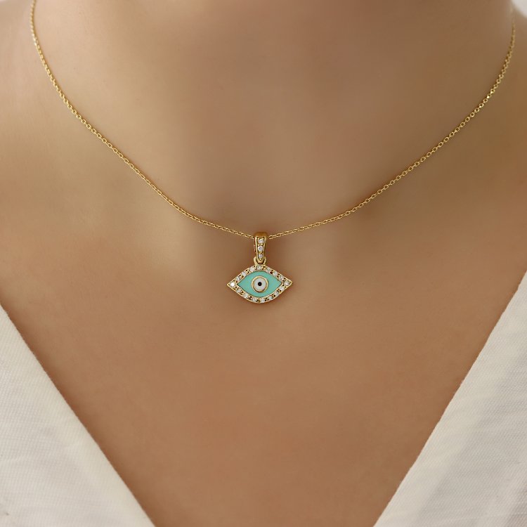 Μενταγιόν Μάτι σε Κίτρινο Χρυσό 18Κ με Διαμάντια