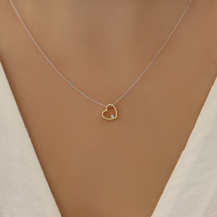 Koλιέ Δίχρωμο σε Χρυσό 18Κ με Διαμάντι