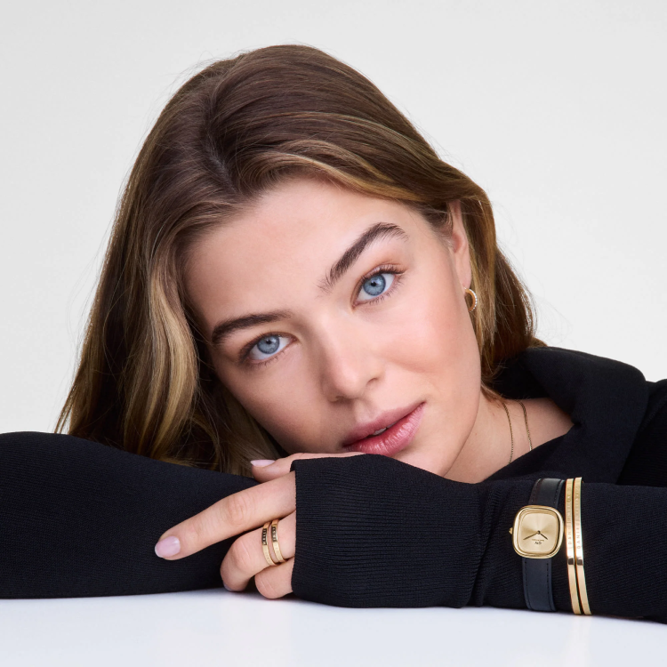 DANIEL WELLINGTON Margot Sheffield Unitone Sunray Gold Black Leather Strap