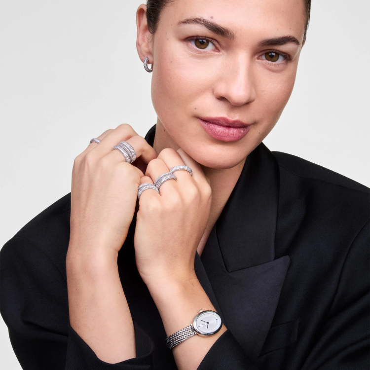 DANIEL WELLINGTON Juliette Braided Mesh White Sunray Silver Stainless Steel Bracelet