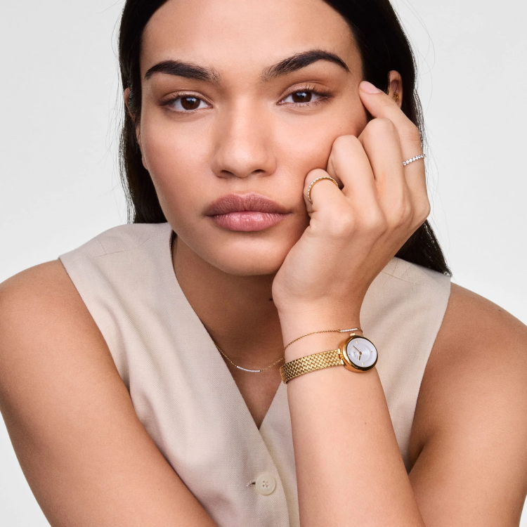 DANIEL WELLINGTON Juliette Braided Mesh White Sunray Gold Stainless Steel Bracelet