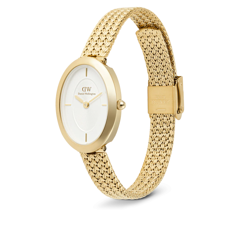 DANIEL WELLINGTON Juliette Braided Mesh White Sunray Gold Stainless Steel Bracelet