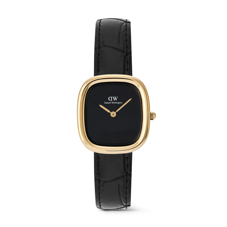 DANIEL WELLINGTON Margot Reading Onyx Ceramic Gold Black Leather Strap