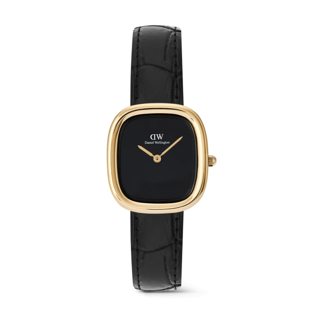 DANIEL WELLINGTON Margot Reading Onyx Ceramic Gold Black Leather Strap