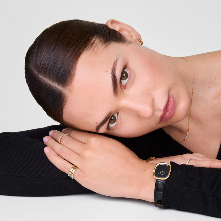 DANIEL WELLINGTON Margot Reading Onyx Ceramic Gold Black Leather Strap