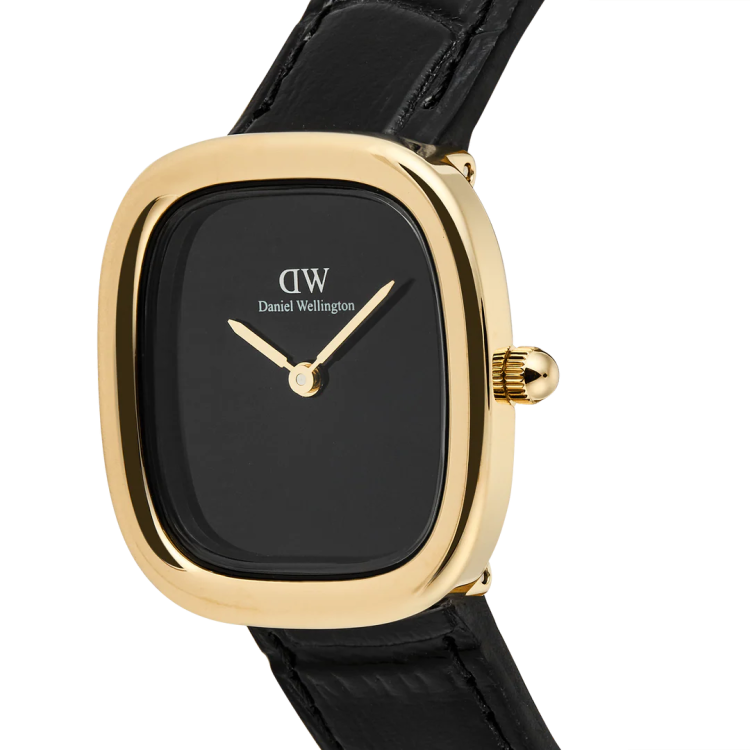 DANIEL WELLINGTON Margot Reading Onyx Ceramic Gold Black Leather Strap