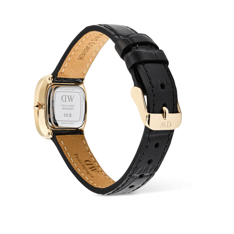 DANIEL WELLINGTON Margot Reading Onyx Ceramic Gold Black Leather Strap