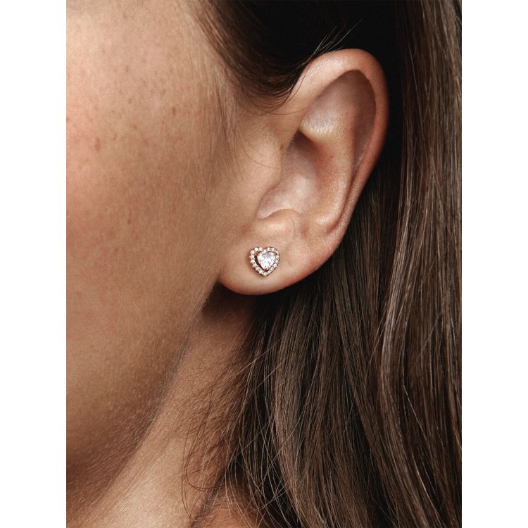 PANDORA TIMELESS Αστραφτερά Kουμπωτά Σκουλαρίκια σε Σχήμα Υπερυψωμένης Καρδιάς