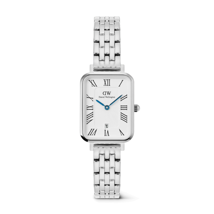 DANIEL WELLINGTON Quadro Roman Numerals Date 5-link Silver Stainless Steel Bracelet