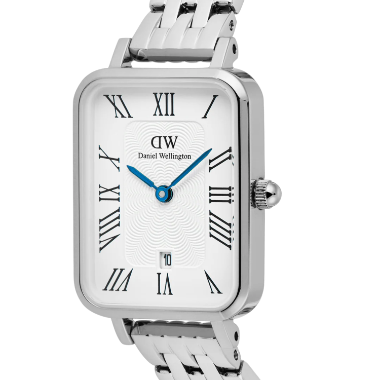 DANIEL WELLINGTON Quadro Roman Numerals Date 5-link Silver Stainless Steel Bracelet