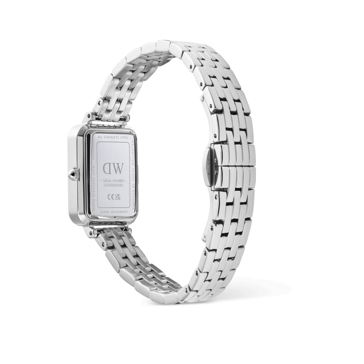DANIEL WELLINGTON Quadro Roman Numerals Date 5-link Silver Stainless Steel Bracelet