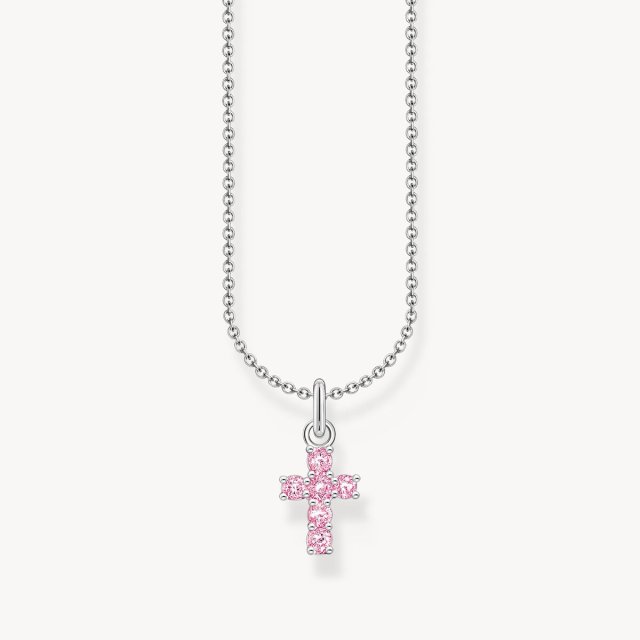 THOMAS SABO Silver Necklace with Cross Pendant with Pink Zirconia 