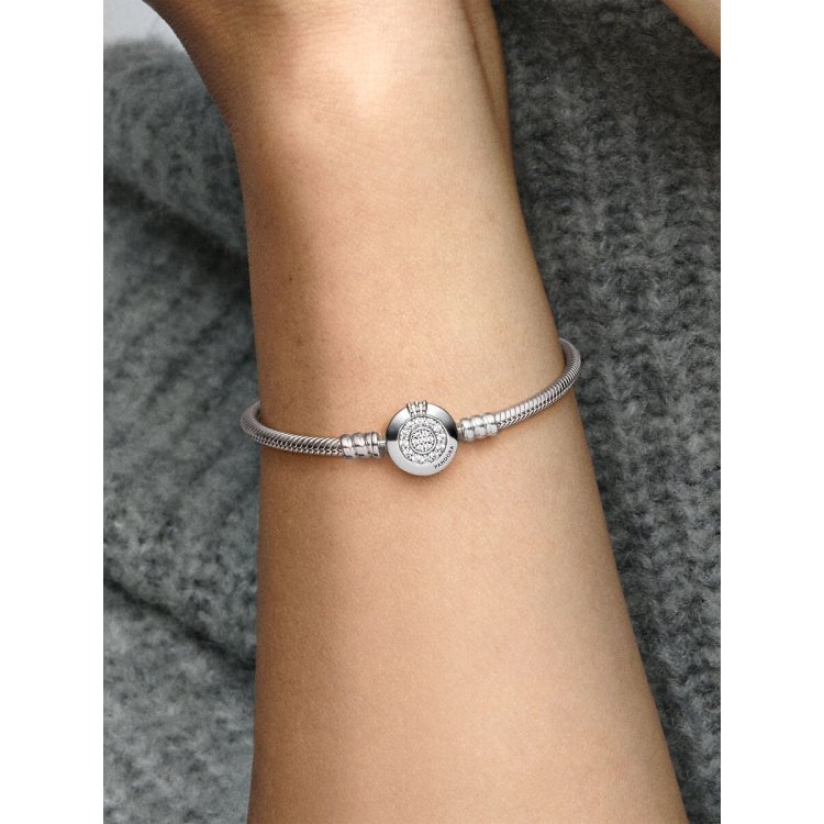 PANDORA MOMENTS Αστραφτερό Bραχιόλι με Aλυσίδα Τύπου Φίδι και Κορώνα Ο