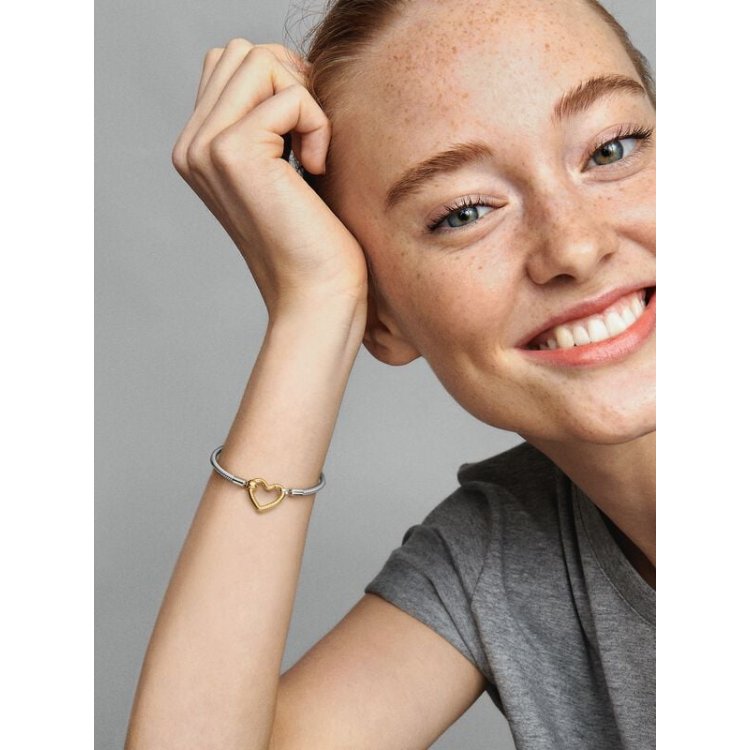 PANDORA MOMENTS Βραχιόλι με Αλυσίδα Τύπου Φίδι και Κούμπωμα σε Σχήμα Καρδιάς