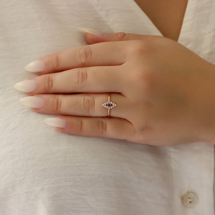 Δαχτυλίδι σε Ροζ Χρυσό 18Κ με Ζαφείρι & Διαμάντια