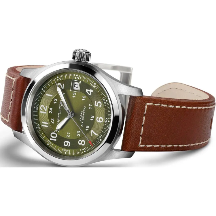HAMILTON Khaki Field Auto Brown Leather Bracelet 