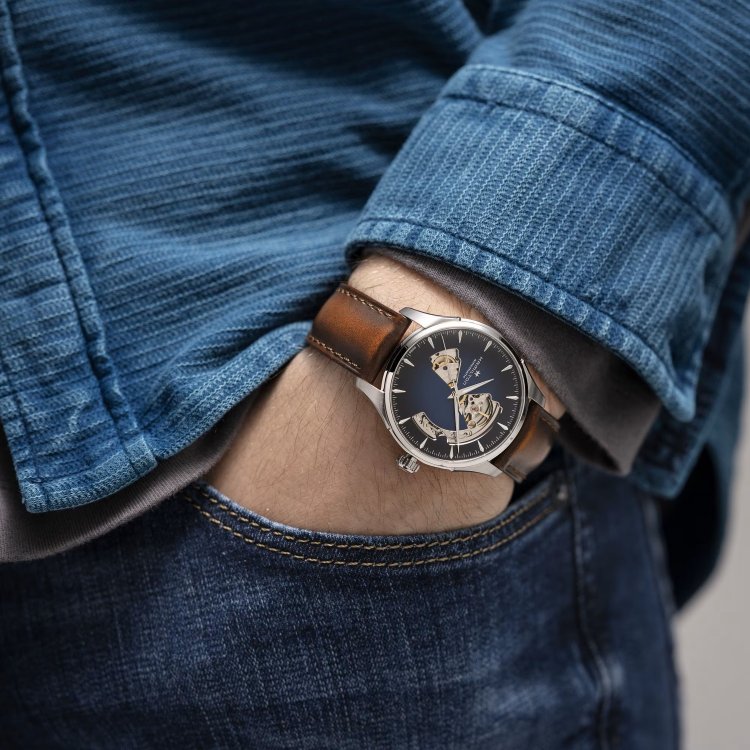 HAMILTON Jazzmaster Open Heart Auto Brown Leather Strap