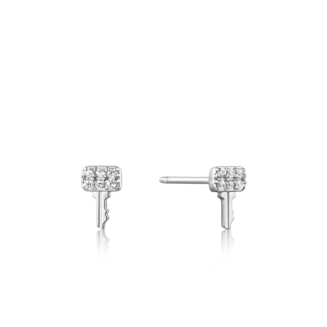 ANIA HAIE EARRINGS UNDER LOCK & KEY Silver Key Sparkle Stud