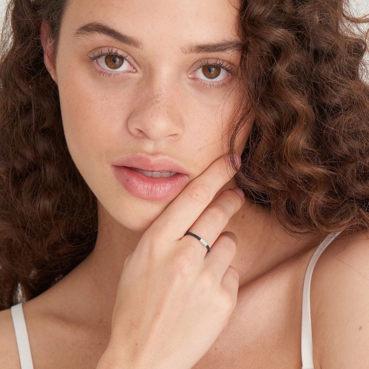 ANIA HAIE RING BRIGHT FUTURE Navy Blue Enamel Carabiner Silver Adjustable