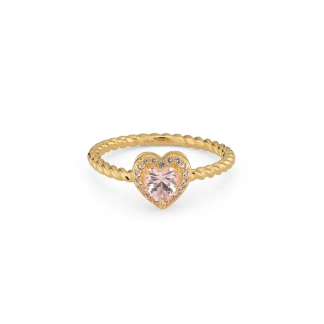 24KAE Heart Shaped Ring with Colored Stone
