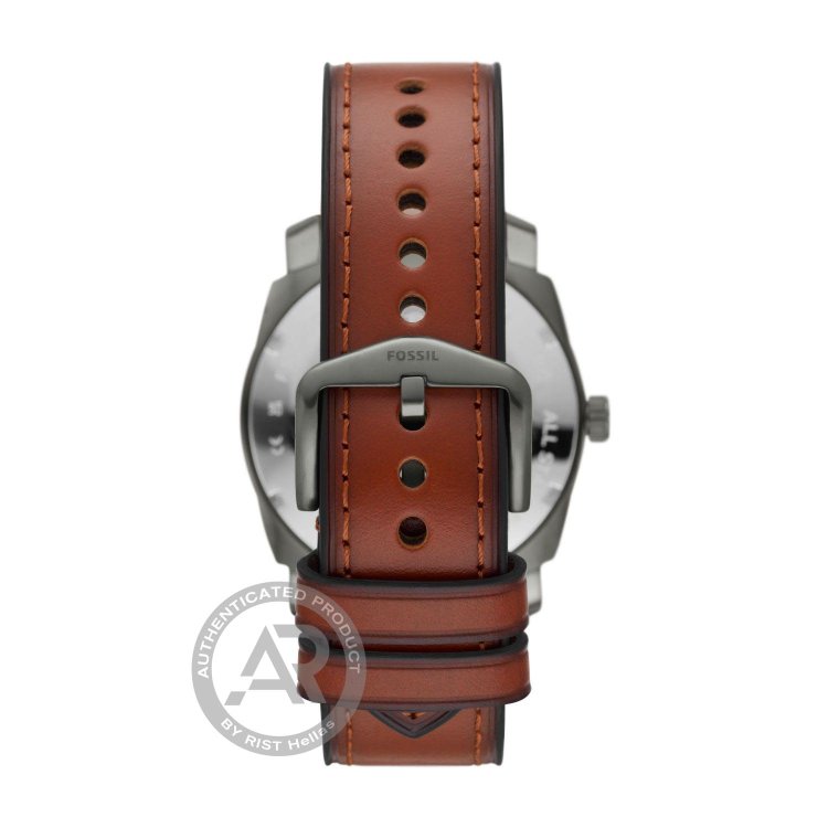 FOSSIL Machine Day-Date Brown Leather Strap