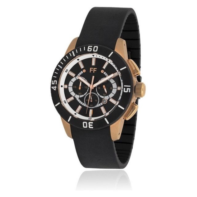 FOLLI FOLLIE Chrono Rose Gold Black Rubber Strap