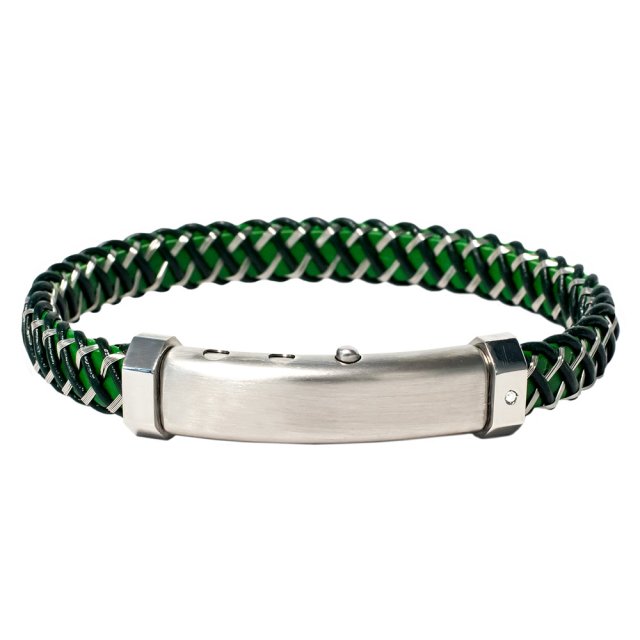 BORSARI Rally Montecarlo Green Leather & Stainless Steel Bracelet with Diamond