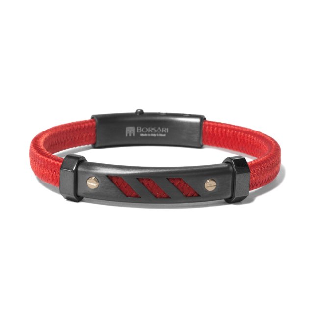BORSARI Audace Nautico Red Polyester Stainless Steel Bracelet