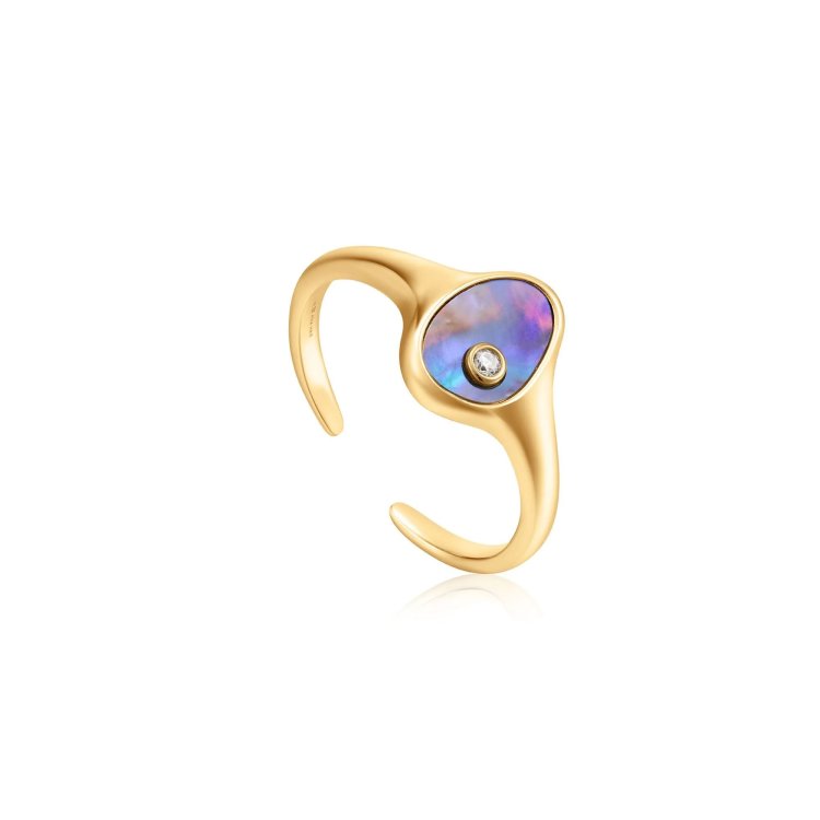 ANIA HAIE RING TURNING TIDES Gold Tidal Abalone Adjustable Signet