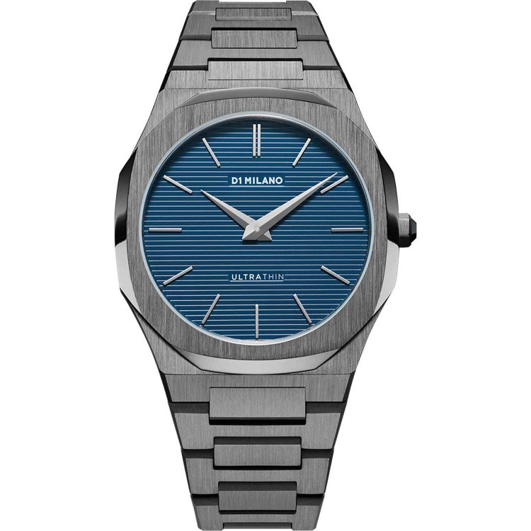 D1 MILANO ULTRA THIN PETROL BLUE Grey Stainless Steel Bracelet