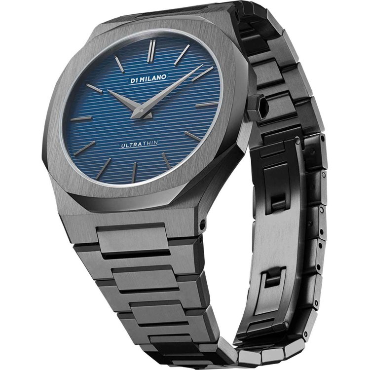 D1 MILANO ULTRA THIN PETROL BLUE Grey Stainless Steel Bracelet