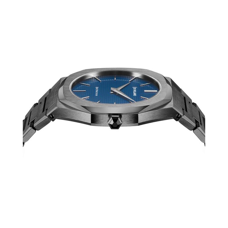 D1 MILANO ULTRA THIN PETROL BLUE Grey Stainless Steel Bracelet