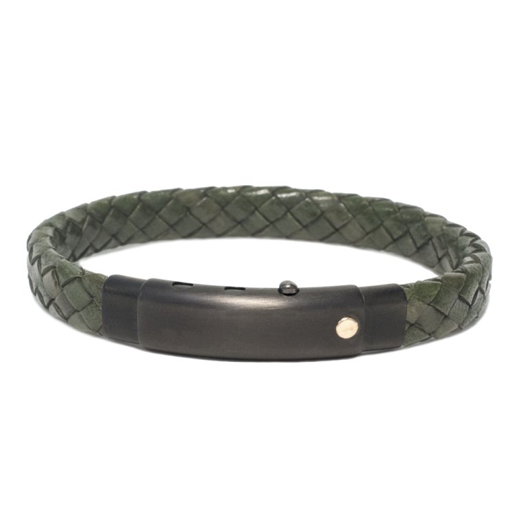 BORSARI Audace Pelle Khaki Leather & Stainless Steel Bracelet