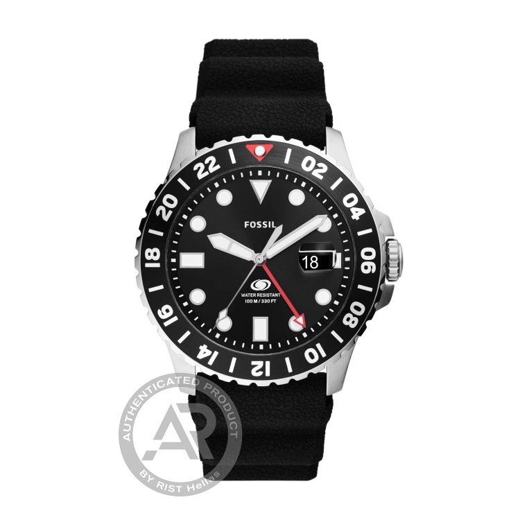 FOSSIL Fossil Blue GMT Black Silicone Strap