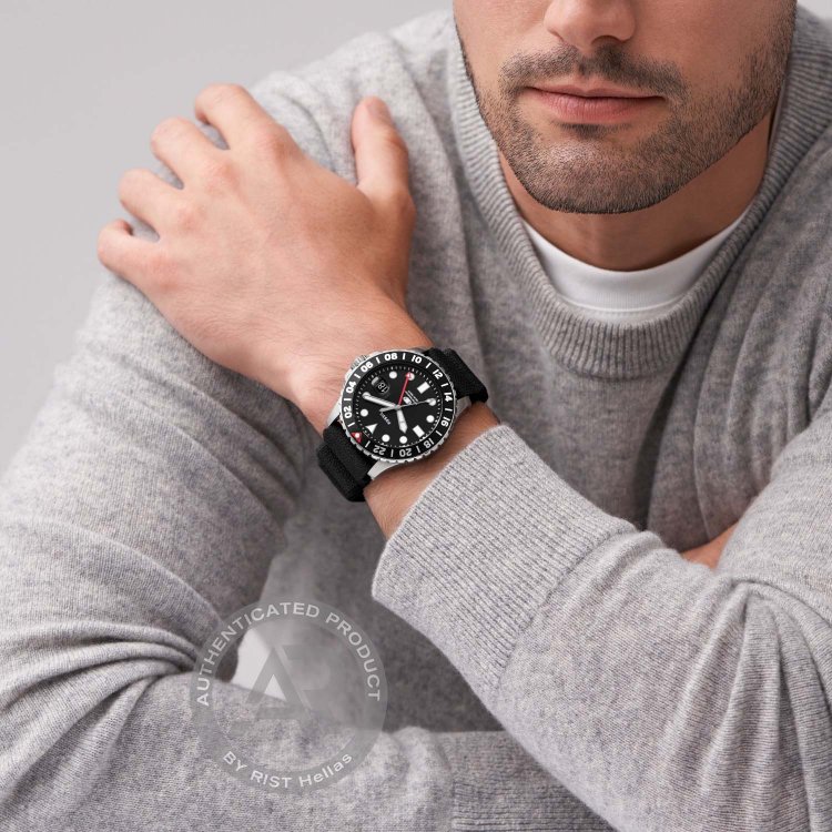 FOSSIL Fossil Blue GMT Black Silicone Strap