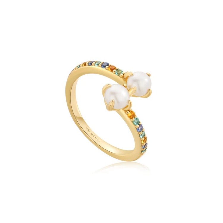 ANIA HAIE MODERN MUSE Gold Gem Pearl Wrap Ring