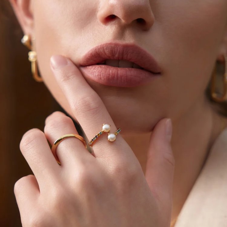 ANIA HAIE MODERN MUSE Gold Gem Pearl Wrap Ring