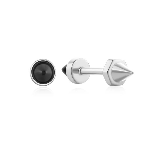 ANIA HAIE POLISHED PUNK Silver Black Agate Point Barbell Earrings