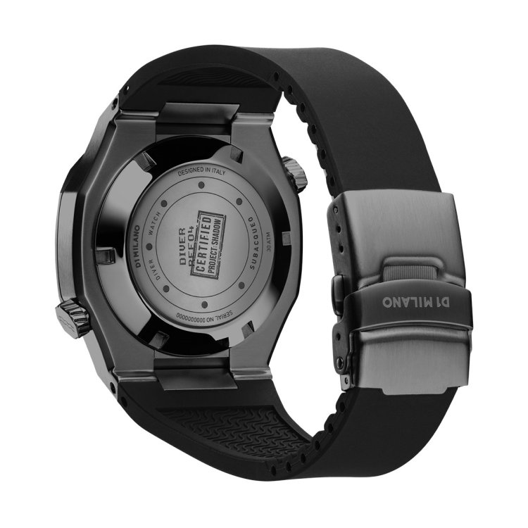 D1 MILANO SUBACQUEO PROJECT SHADOW Black Rubber Strap