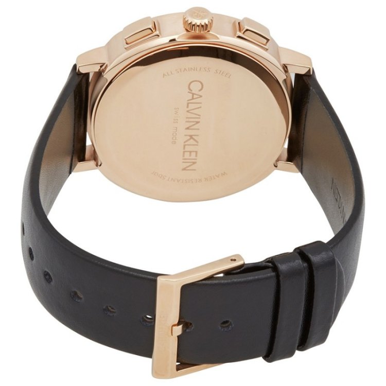 CALVIN KLEIN POSH Chrono Rose Gold Black Leather Strap