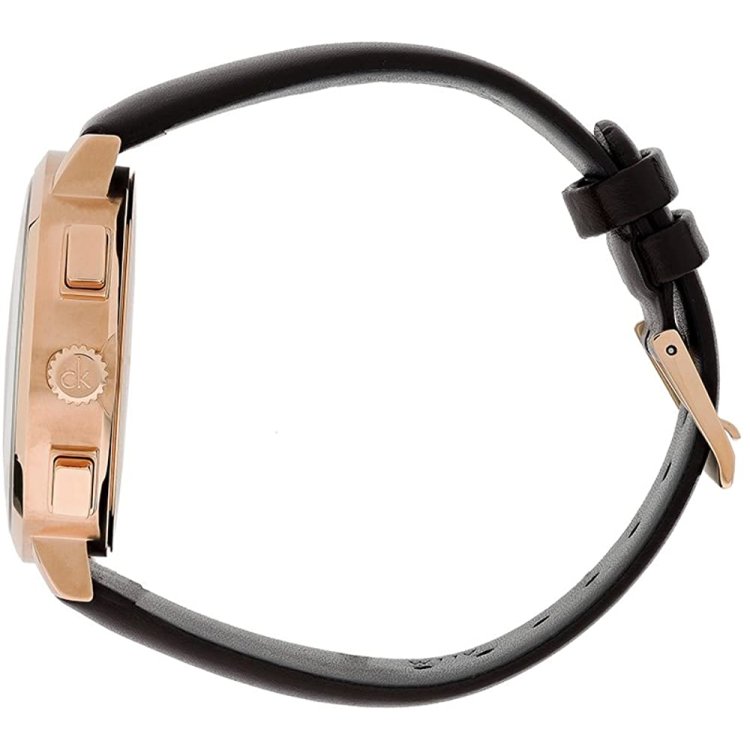 CALVIN KLEIN POSH Chrono Rose Gold Black Leather Strap