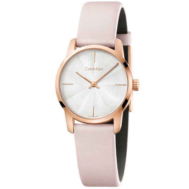 CALVIN KLEIN CITY Rose Gold Pink Leather Strap