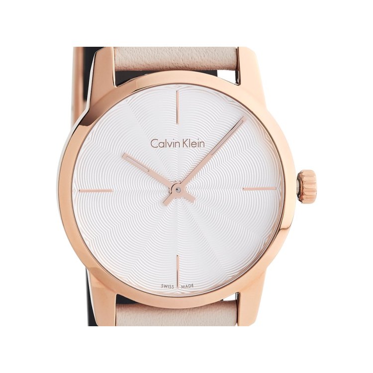 CALVIN KLEIN CITY Rose Gold Pink Leather Strap