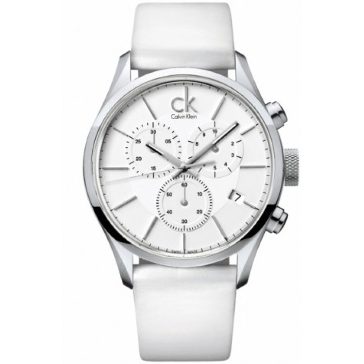 CALVIN KLEIN MASCULINE Chrono White Leather Strap