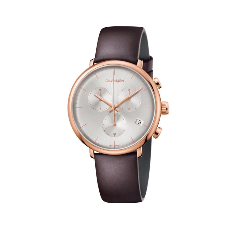 CALVIN KLEIN HIGH NOON Chrono Rose Gold Brown Leather Strap