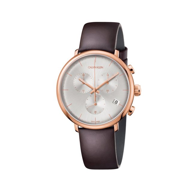 CALVIN KLEIN HIGH NOON Chrono Rose Gold Brown Leather Strap
