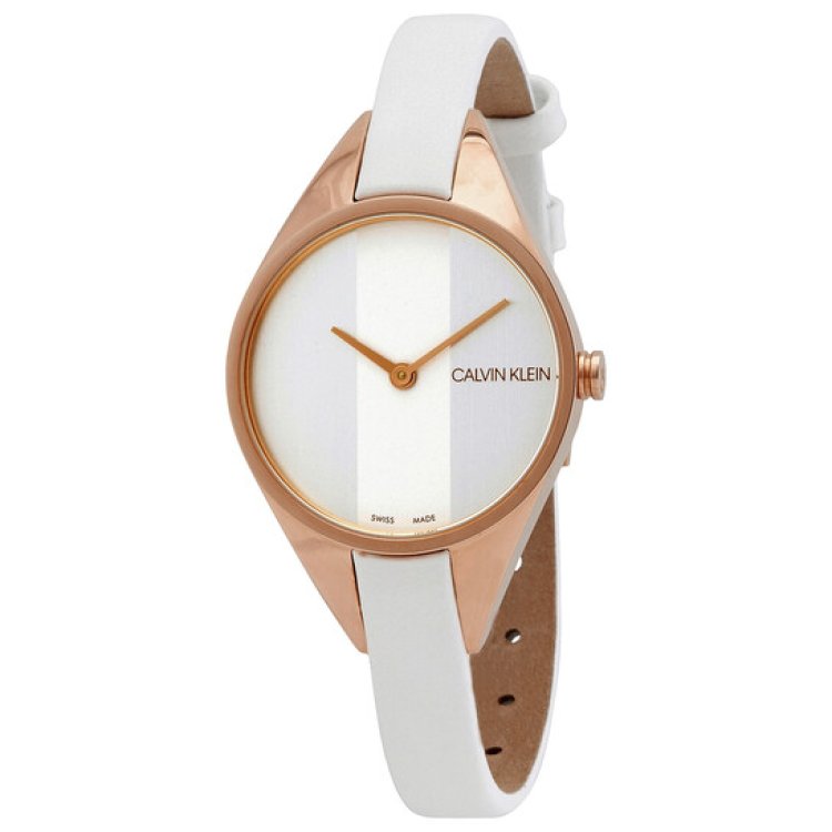 CALVIN KLEIN REBEL Rose Gold & White Leather Strap